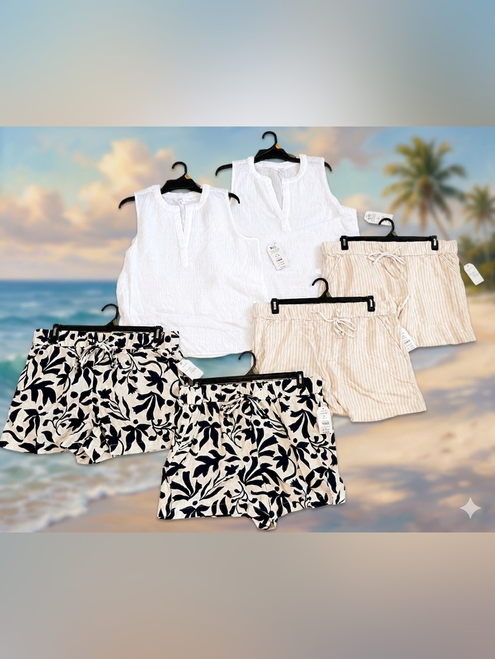*6 pc NWT Lot!* Time and Tru Summer Essentials - XL Linen Shorts & L Gauze Tops
